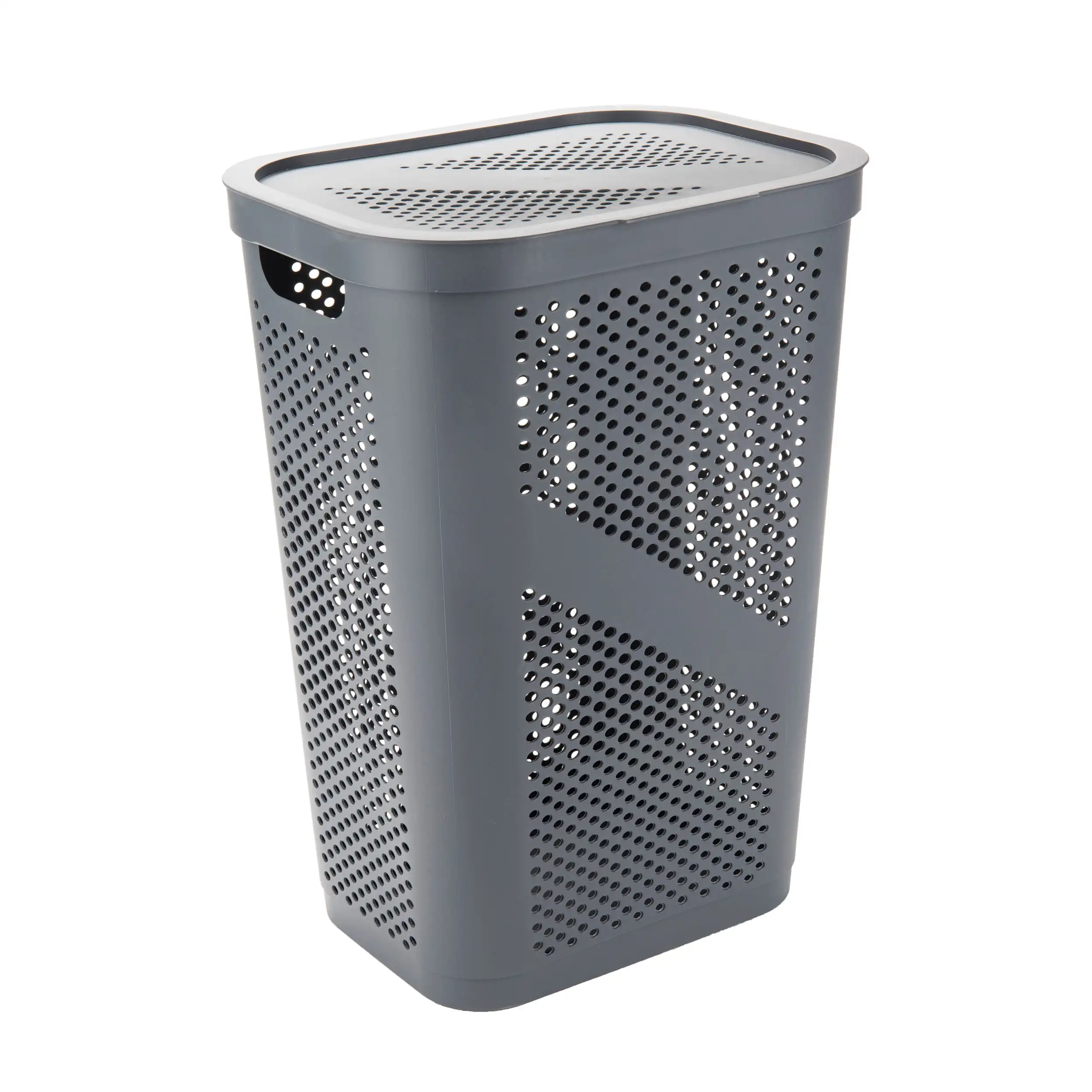60L Slim Laundry Hamper, Lid, Ventilated, Plastic, 17.25"L x 13.75"W x 23.5"H, Gray 3
