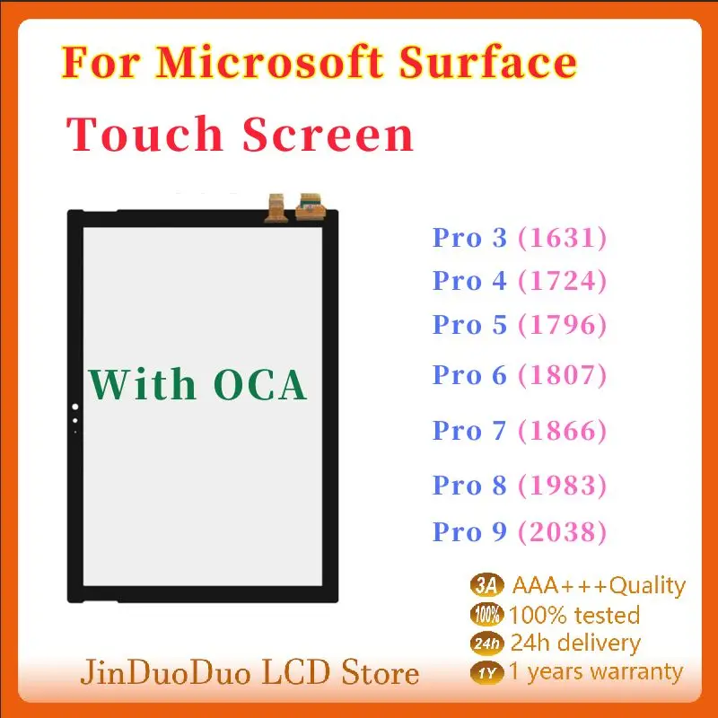 Touch Screen Per Microsoft Surface Pro 3 1631 Pro 4 1724 Pro 5 1796 Pro 6 1807 Pro 7 1866 Pro 8 1983 Pro 9 Touch Digitizer Glass