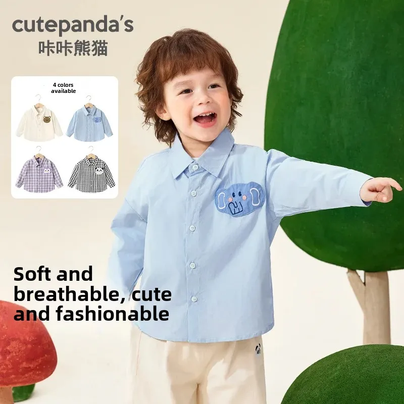 Casual Long Sleeve Shirt for Boys And Girls Spring Autumn Children's Clothing Panda Design Kids' Top Comfortable Soft Fabric