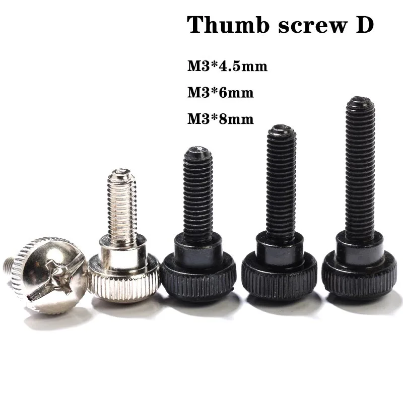 5pcs 6#-32 M3 M4 Black Silver Carbon Steel PC Computer Case Cover Slotted Phillips Head Hand Tighten Bolt Thumbscrew Thumb Screw