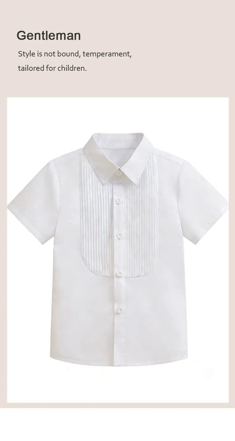 قميص رسمي للأولاد بأكمام طويلة باللونين الأسود والأبيض، بتصميم توكسيدو مع طيات أمامية وأزرار، قميص بأكمام قصيرة للأطفال لحفلات الزفاف