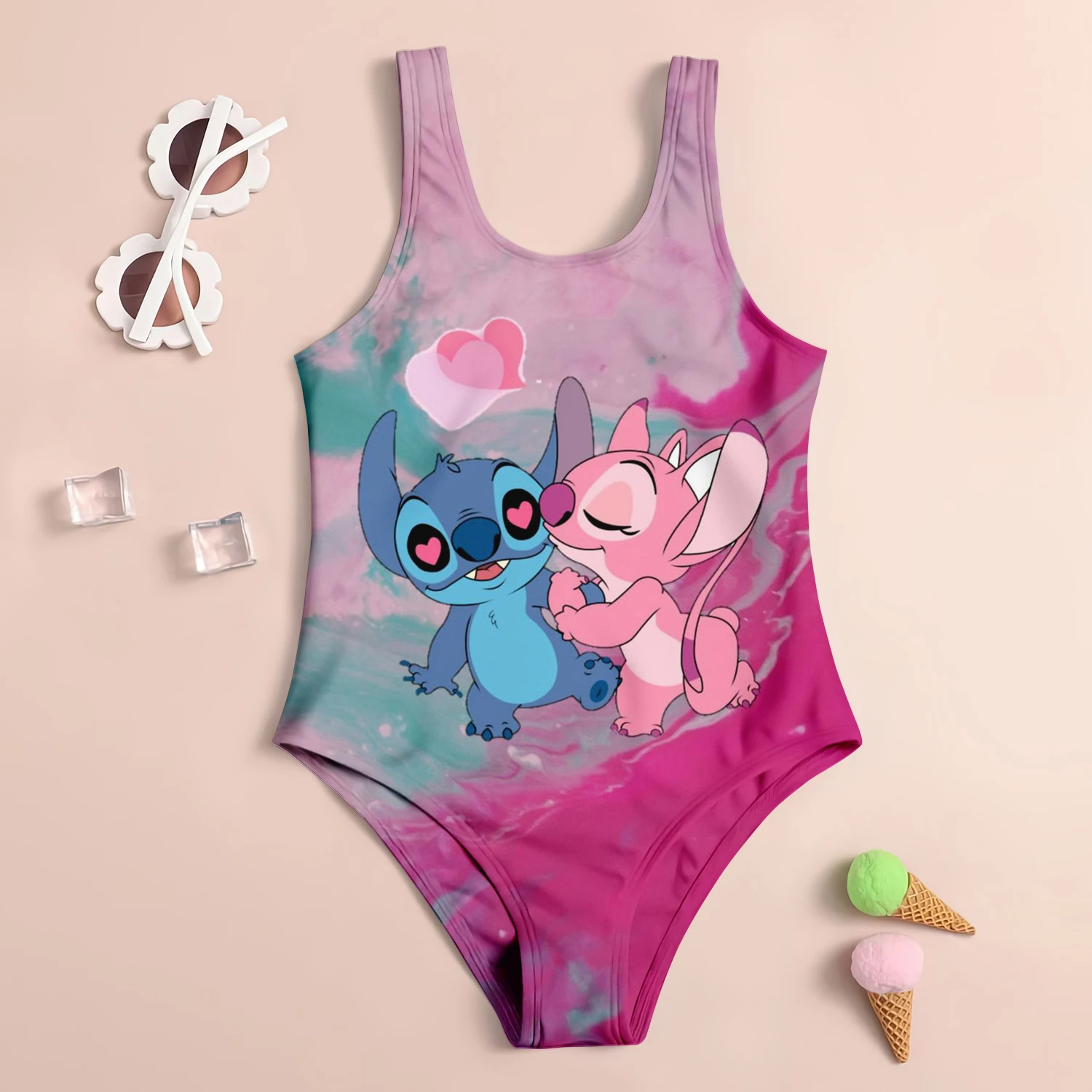 One-Piece Cute Stitch Girls Sleeveless Swimsuit Set - Good Stretch And Comfortable For Summer Beach Swimwear Set 4