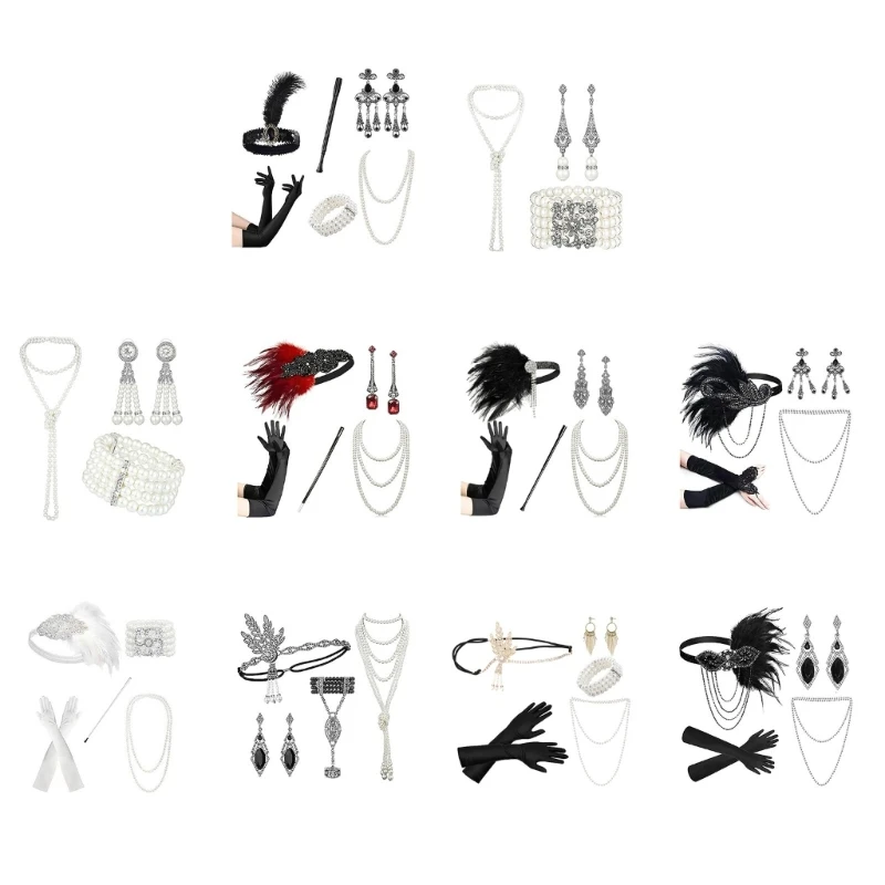 

1920s Vintage Flapper Female Accessories Satins Gloves Earrings Necklace Dropship