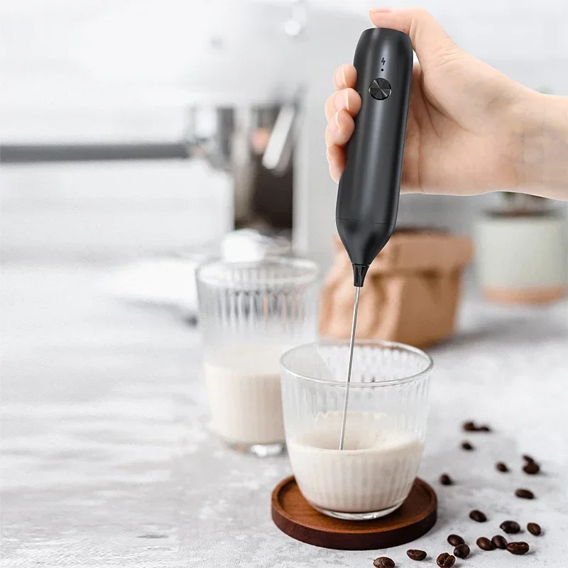 Electric Milk Frother 304 Stainless Steel Mini Milk Frother Rechargeable USB Type-C Rechargeable Blender Coffee Blender 3