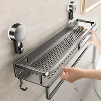 Bathroom Shelf Suction Cup Shampoo Holder Makeup Storage Organizer Aluminum Shower Shelf Bathroom Organizer No Drill Wall Shelf 2