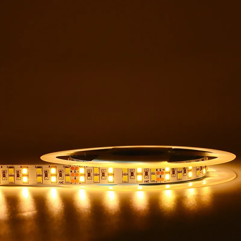 DC 12V 24V Double Row 2835 CCT Dual White+Warm White LED Strip 240LEDs/m 336LEDs/m 12mm PCB 5M Flexible Tape Ribbon WW CW