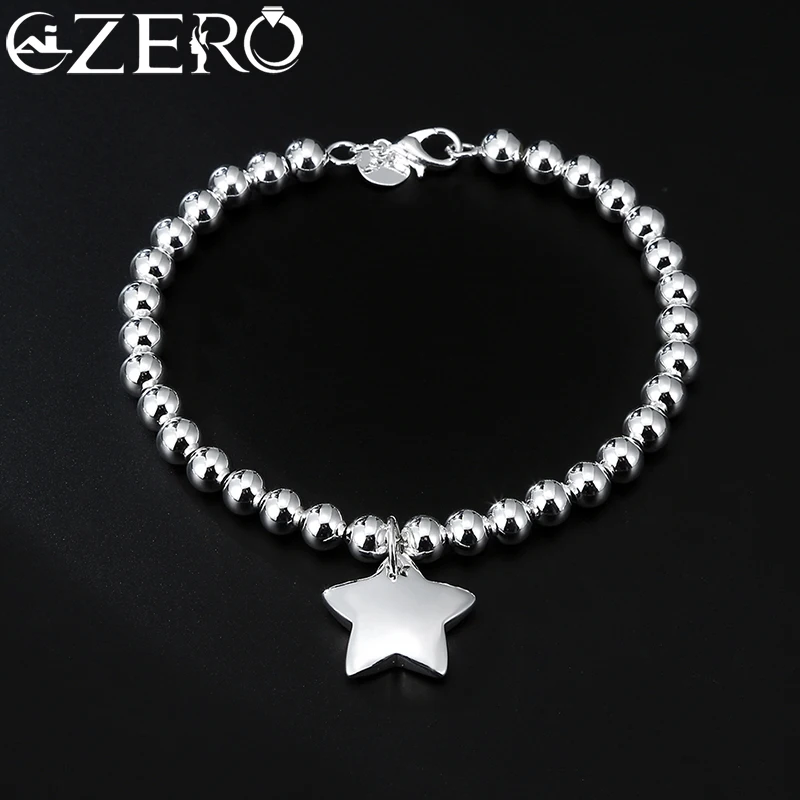 925 sterling silver 4MM Bead Chain Star Pendant Bracelets for women Fashion Designer Party Wedding Accessories Jewelry Gifts