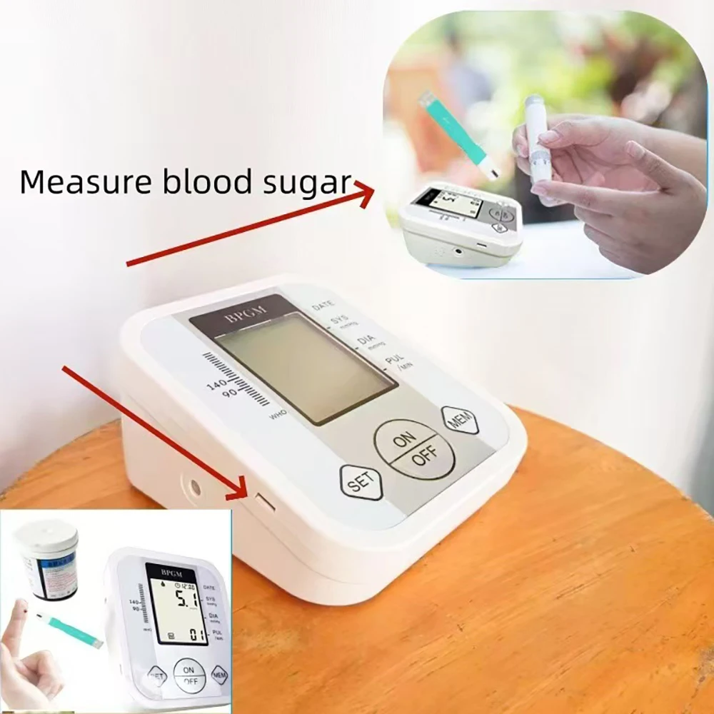 2-In-1 Blood Glucose And Blood Pressure Measurement, Lithium Battery Charging, 2 * 99 Sets Of Memory Measuring Instrument Kit