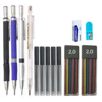 2.0 Retractable Mechanical Metal Plastic Pencil Colored Black 2mm Refill 2B Lead for Sketch Drawing School Drawing Pencil 1