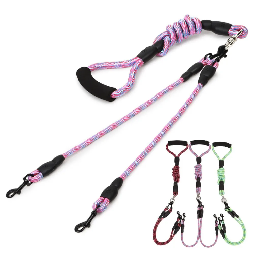 

Wave Pattern Dog Dual Leash Lead Durable Dual Head Walking Dog Pet Walking Leash Lead 2 Ways Nylon Puppy 2 Heads Leashes Dog