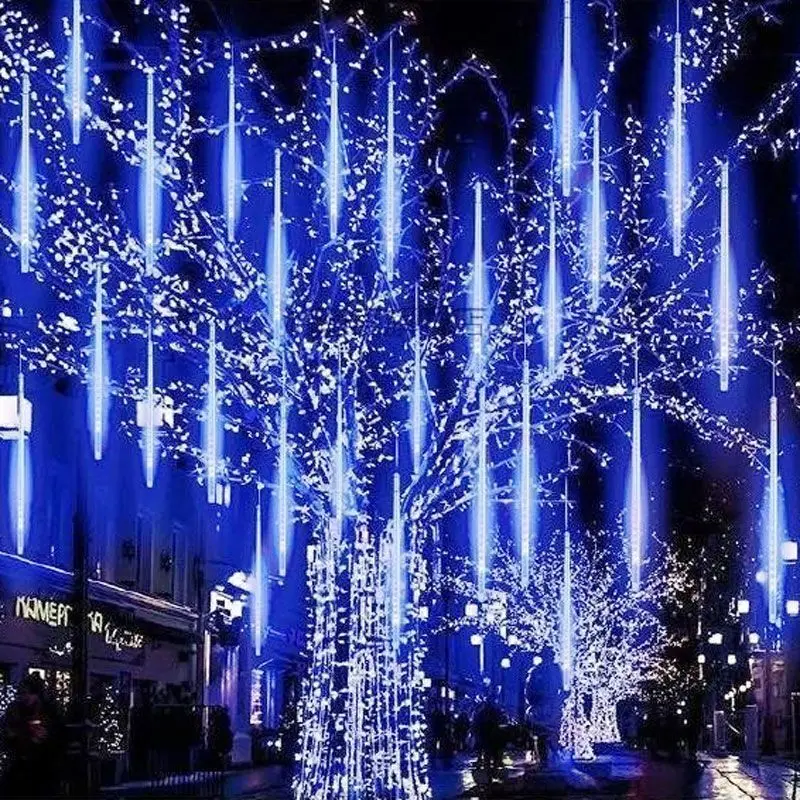 8/16/24/32Tube Meteor Shower LED String Light US Plug/EU Plug Street Decoration Fairy Garland Wedding Christmas Outdoor Lighting