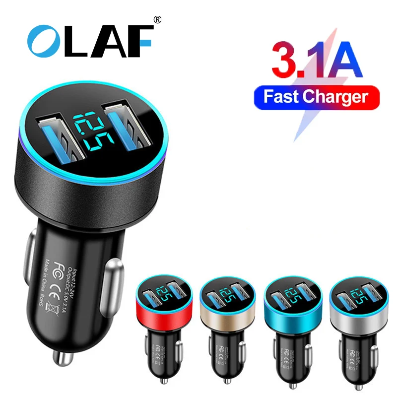 Car Charger Phone Charger Adapter Car Phone Charger 3.1A USB Car Charger Fast Charging Dual USB Car Phone Charger Adapter For iPhone 13 12 Xiaomi Samsung Huawei