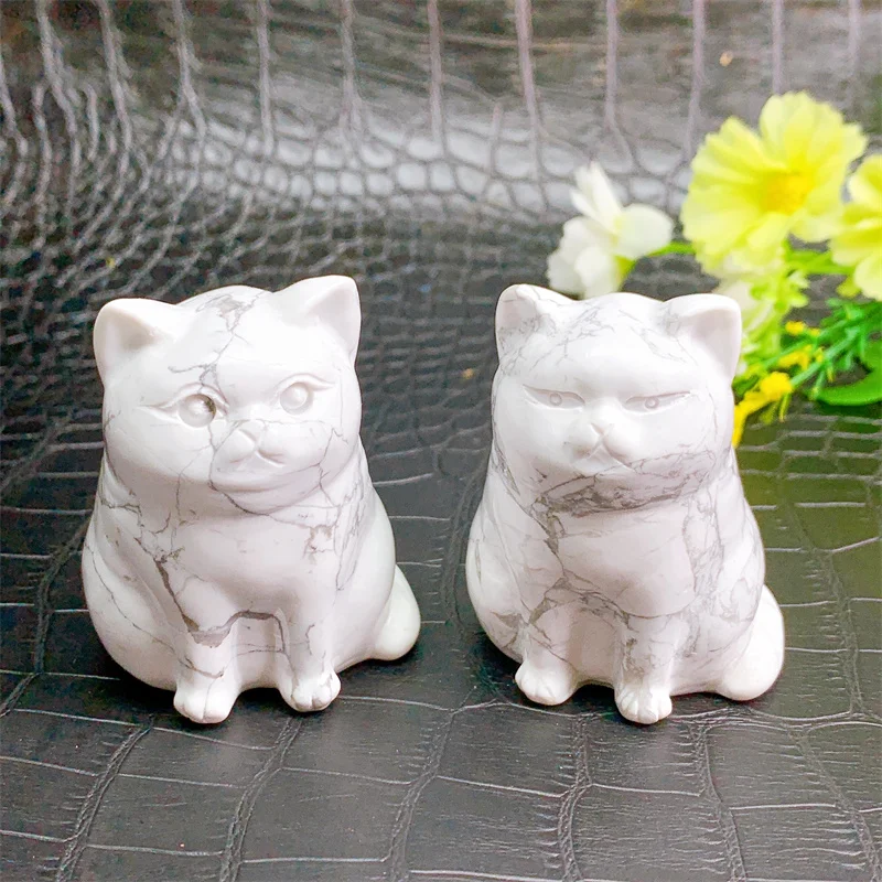 

5.5CM Natural Crystal Howlite Cartoon Cat Carving Healing Ornaments Home Decoration Christmas Present 1PCS