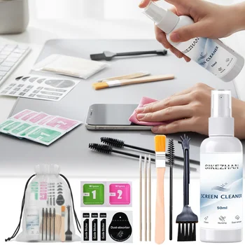 Kit per la pulizia dello schermo del telefono e tablet 50 ml, spray + salviette umide/ascise + adesivi per la rimozione della polvere + spazzole + tamponi, antistatico, lucentezza chiara