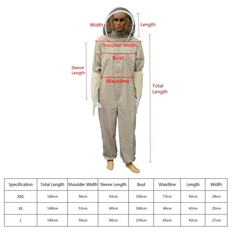 Beekeeping Suit Protective Beekeeping Clothes for Men and Women Hooded Cotton Bee Suit with Mittens Work Safety Supplies images - 6