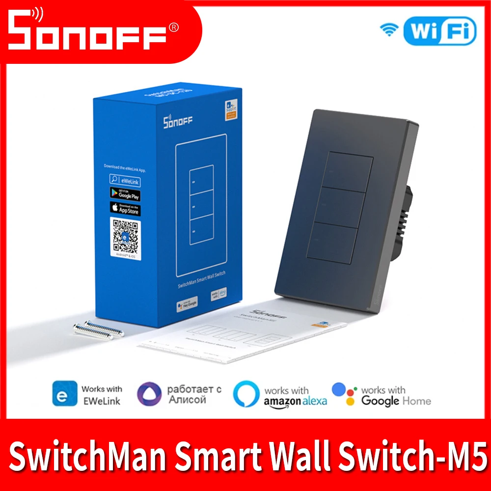 

SONOFF M5 Smart Wall Switch SwitchMan 120 US Type 1/2/3 Gang Supporting Local Button App Voice Control Works Sonoff S-Mate/ R5