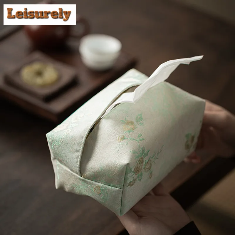 Chinese Style Ribbed Fabric Tissue Box Paper Container Dispenser Case Wet Wipes Case Paper Drawer Toilette Napkin Storage Craft