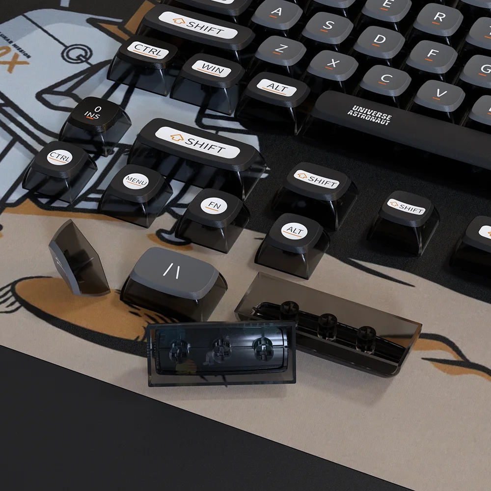Keycaps do Pudim do Tema do Espaço para o Teclado Mecânico Lado Preto Claro Parte Superior de Tritone Pbt Símbolo da Sublimação da Tintura - Imagem 5
