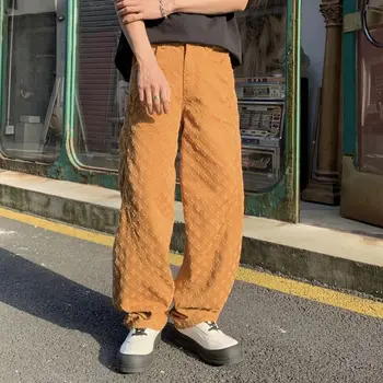 Y2K جينز بنمط الجاكار مخصص للرجال عتيق منقوش ملابس الشارع الشهير جينز فضفاض للرجال سراويل مستقيمة فضفاضة للرجال - Image 3