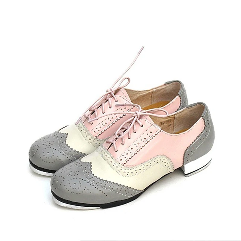 Genuine Leather Tap Shoes Woman Dance Shoes Aluminum Plate Tap Men Dance Shoes Sports Color Blocking Shoes Sneakers Children
