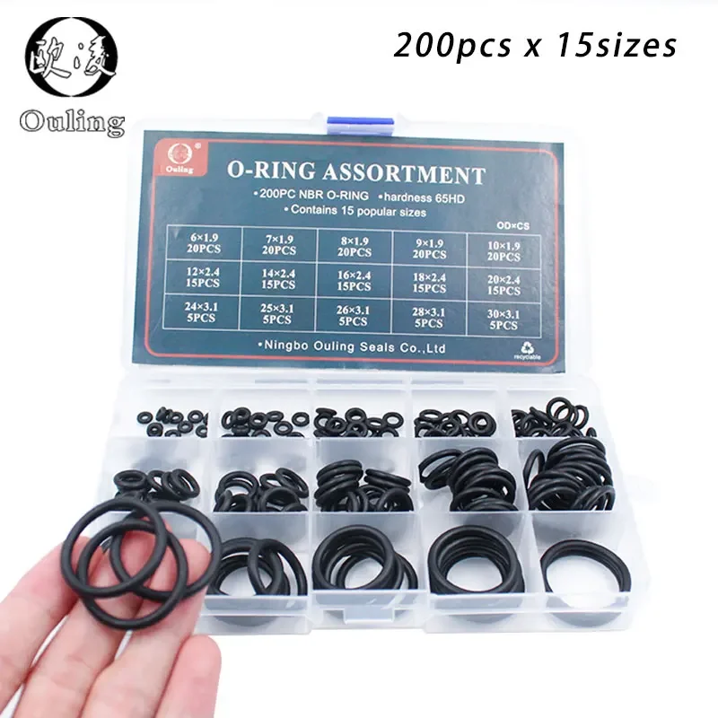 Rubber O Rings 200pcs 15 Sizes O Rings Rubber Sealing NBR Nitrile Washer