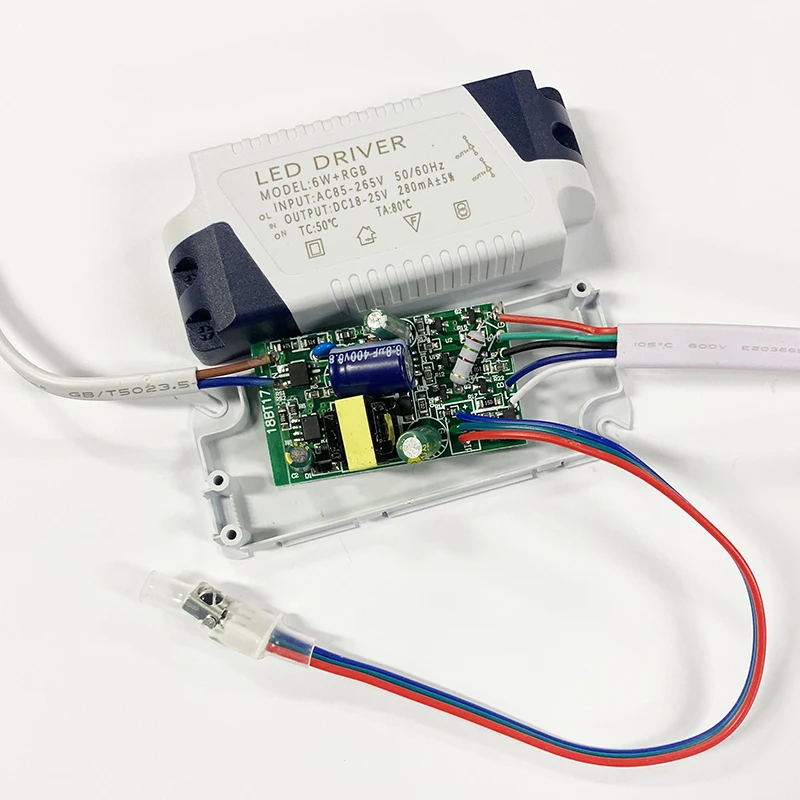 천장 조명용 3W/6W/12W/18W+RGB 변압기 2가지 출력 280mA LED 드라이버, 5핀 Connetor IR 수신기 헤드 AC110-265V 포함