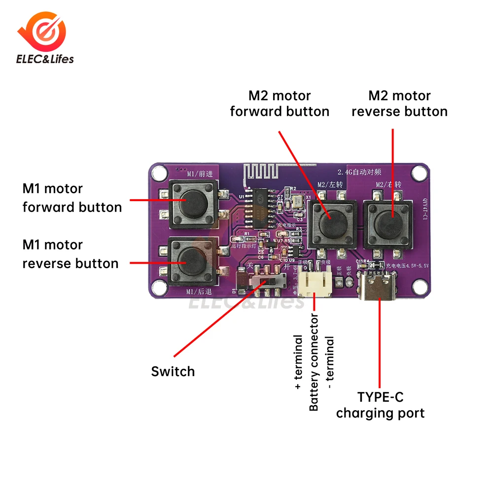 Kit modulo ricevitore telecomando per auto giocattolo ricaricabile a 4 canali 2.4G Interfaccia di tipo C per robot di navi con telecomando senza fili - immagine 3