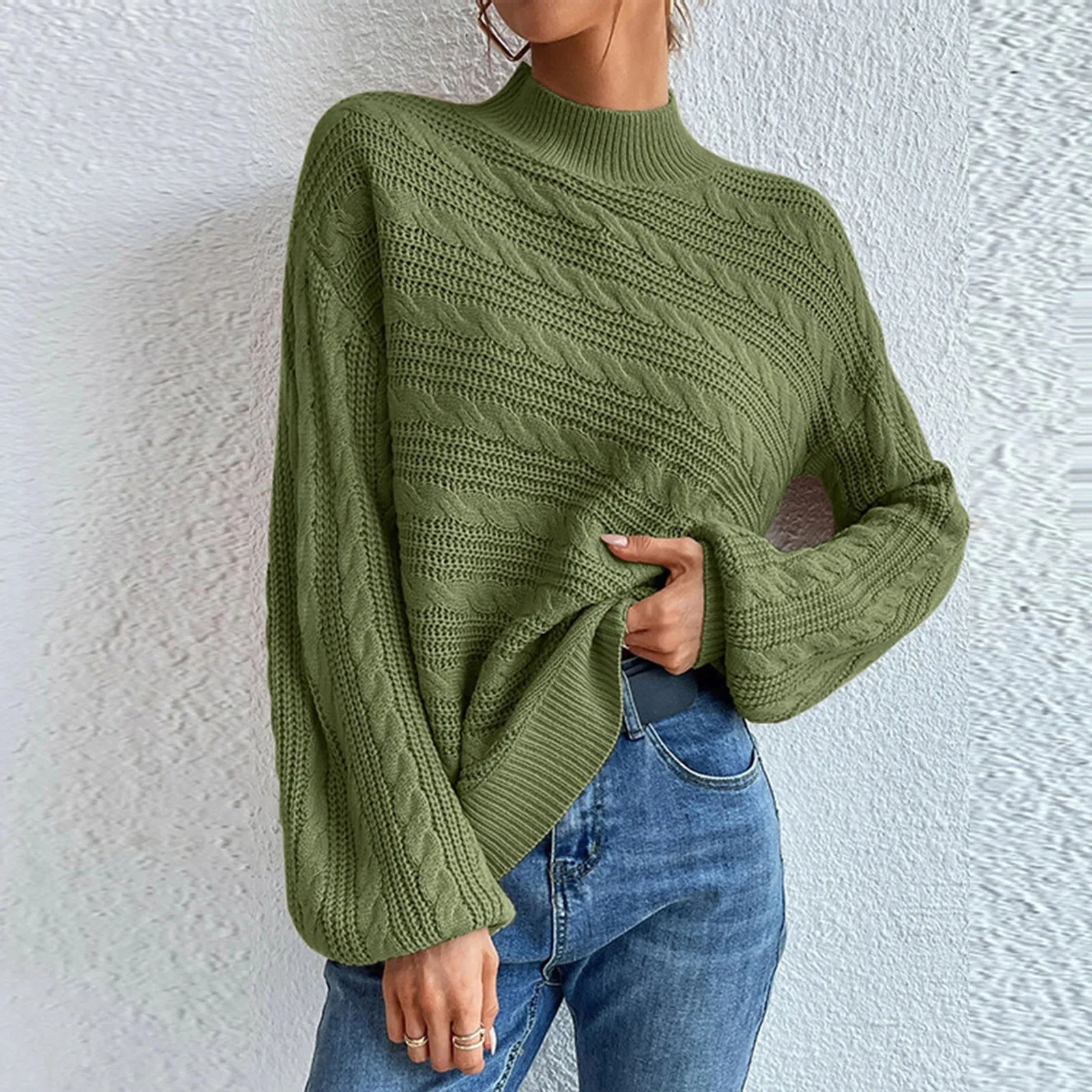 

Women's Sweaters Pullover Autumn Winter New Fashion Ladies Solid Color Sweater 2023 High Neck Twist Knit Long Sleevec Sweaters