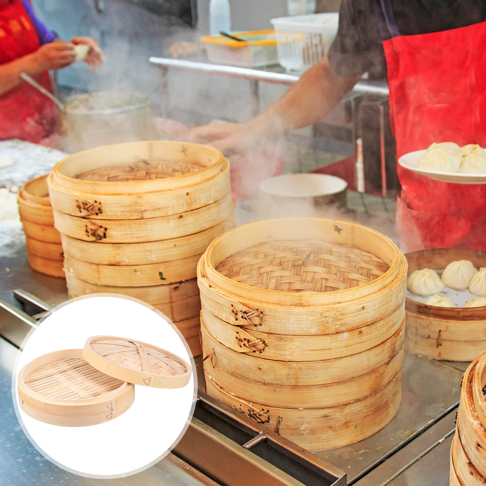 

1 Set Chinese Bamboo Steamer Bamboo Food Steamer with Lid Kitchen Cooking Tool