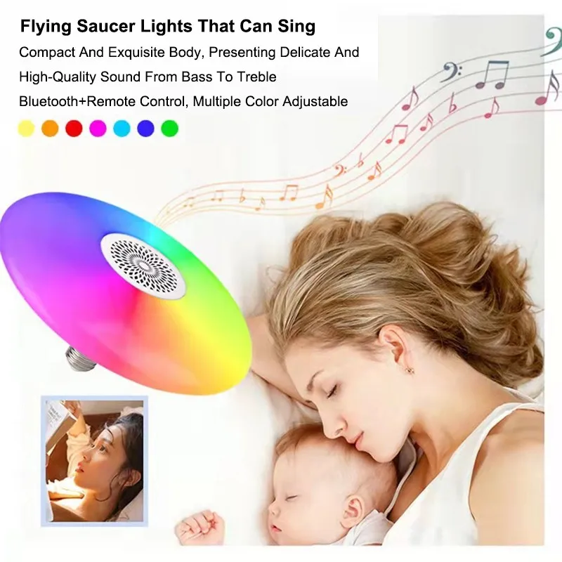 ZAOXI UFO Lamp Music Wireless Bluetooth Speaker Bulb E27 RGB+White Dimmable Smart Led Ceiling Light Remote Control For Home,smart led light bulbs