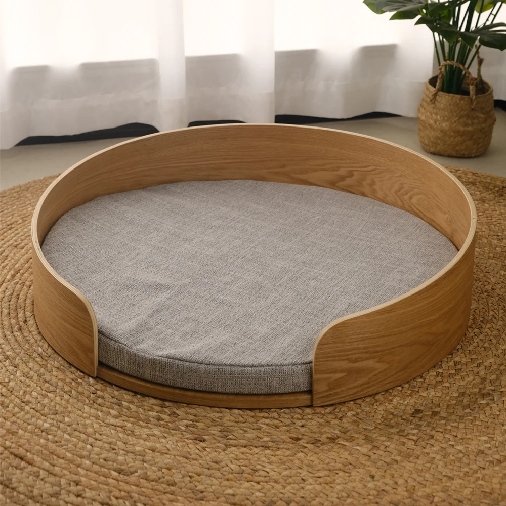 Luxury XL Round Wooden Pet Bed Animal Pattern Breathable And Warm For Dogs For Humans
