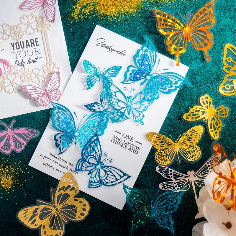 Butterfly Dancing Foil PET Stickers - Shiny Hollow Planner Supplies
