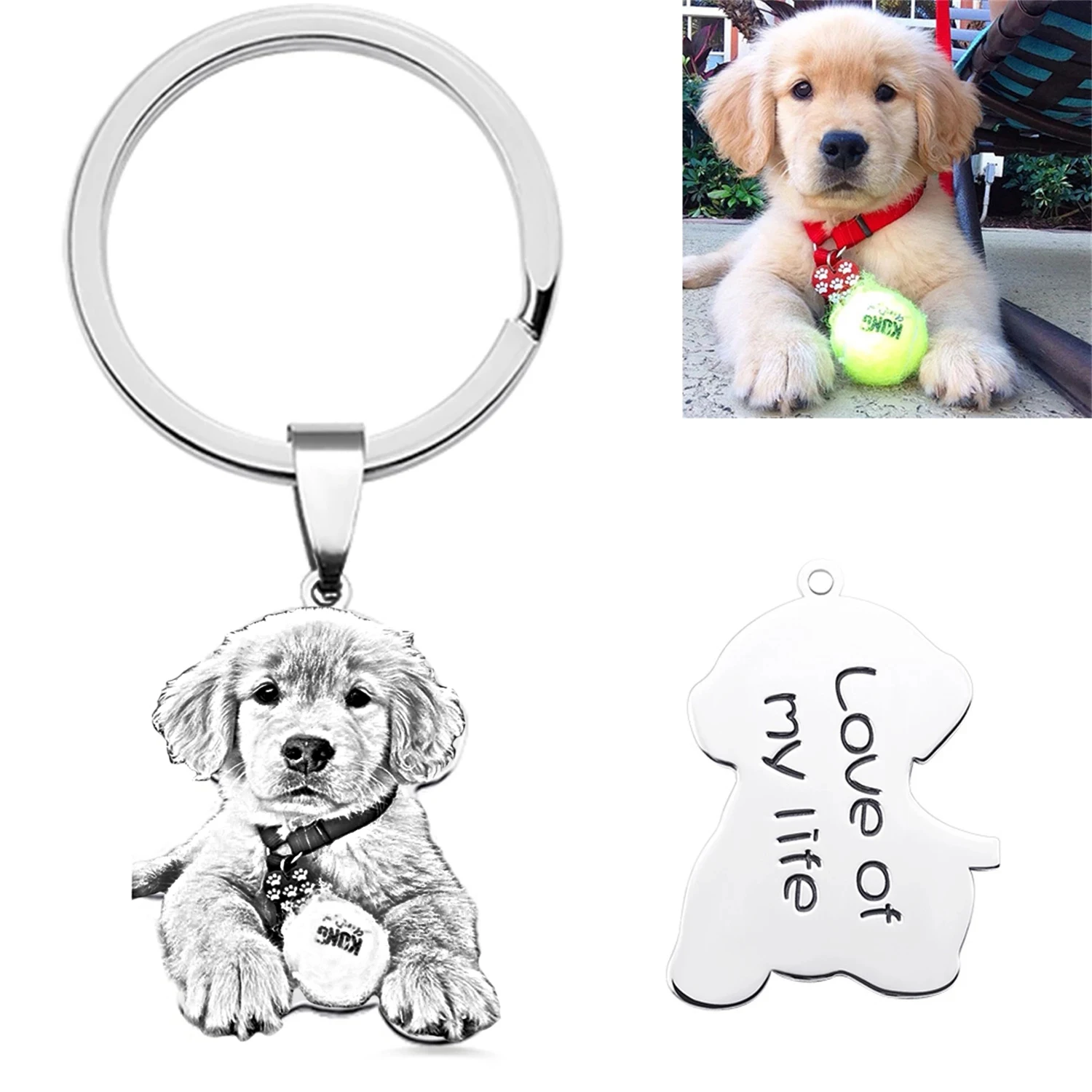 Dascusto Customized Pet Photo Keychain Stainless Steel Dog Tag Key Chain For Memorial Best Gift Personalized Pet Animal Keyring