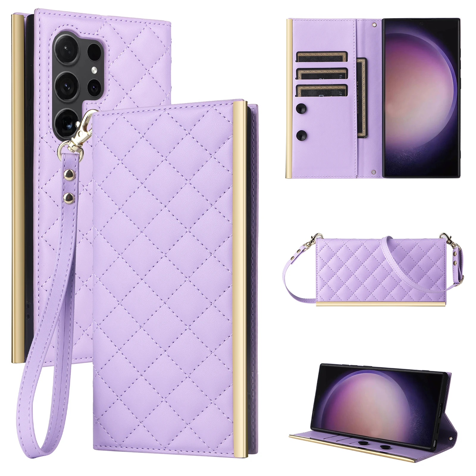 Crossbody Leather Wallet Case with Zipper and Strap
