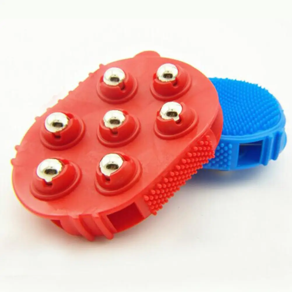 Palm Shaped Massage Glove Massage Bath Brush with 7 Metal Roller Handheld Body Massager For Relieving Pain Muscle Soreness