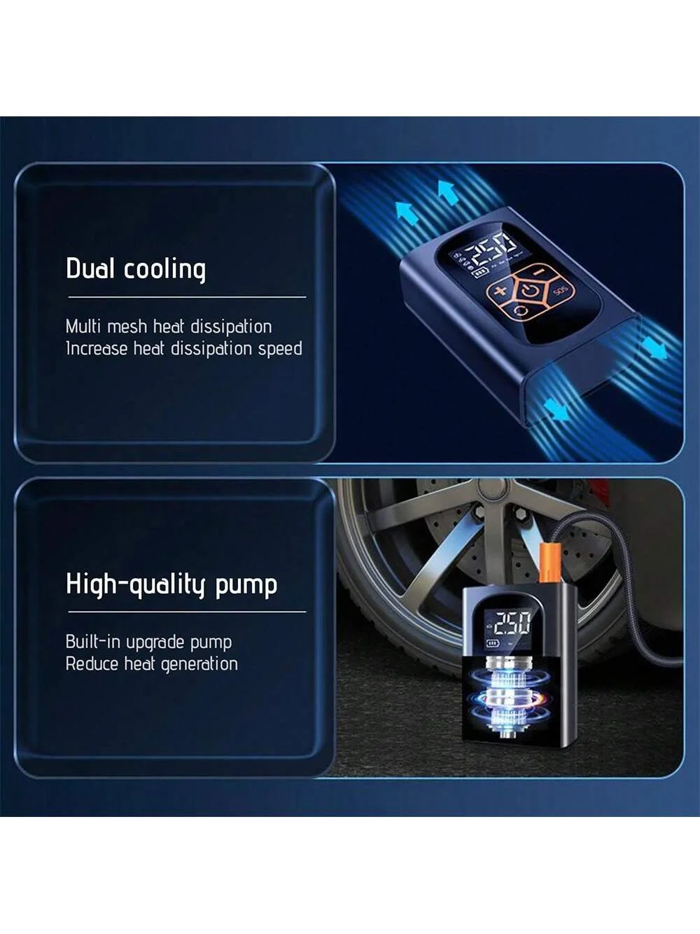 Portable Electric Car Air Pump Mini Wireless Tire Air Pump Inflator Compressor Suitable for Cars, Motorcycles and Bicycles