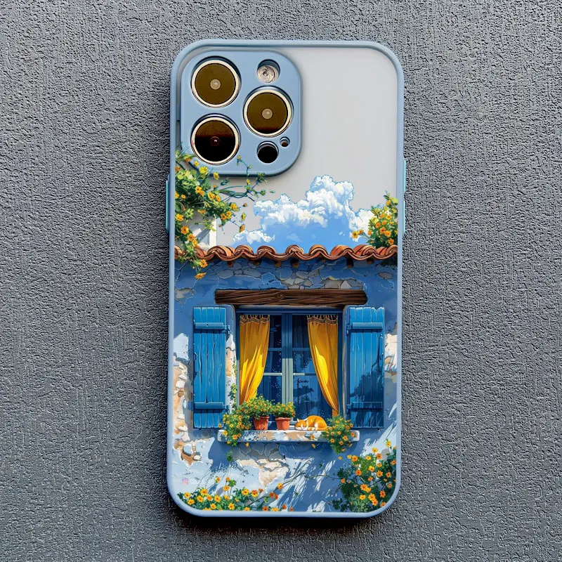 Urlaub Villa Haus Szene Landschaft Telefon Fall für iPhone 17 16 12 13 14 11 15 Pro Max Mini Plus XR XS X Cartoon Landschaft Fall – Detail 8