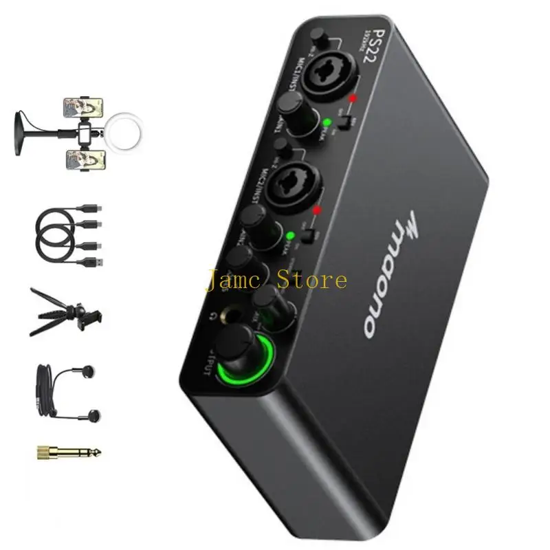 LX0B 플러그 앤 플레이 24비트/192kHz USB 사운드 카드 조정 가능한 볼륨 이득 및 사운드용 헤드폰 모니터링