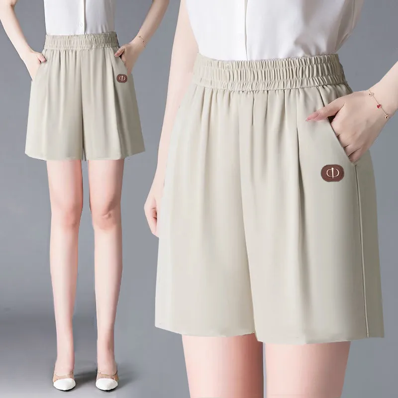 Shorts ice silk wrinkled apricot color