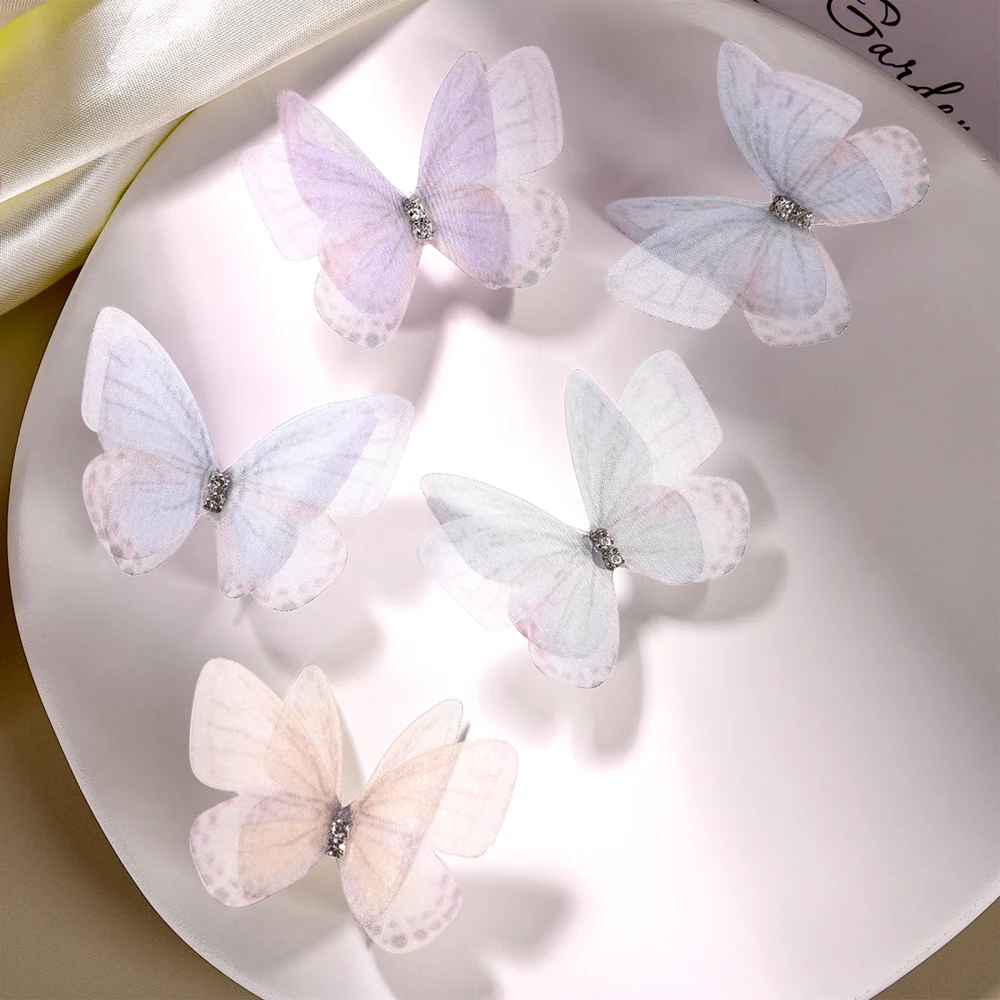 Description Picture 3 of item10pcs/Pack 5cm 3D Double Layer Lace Simulation Butterfly Appliqued Mesh Patches Handmade Garment Patch Hairband Clip Decoration