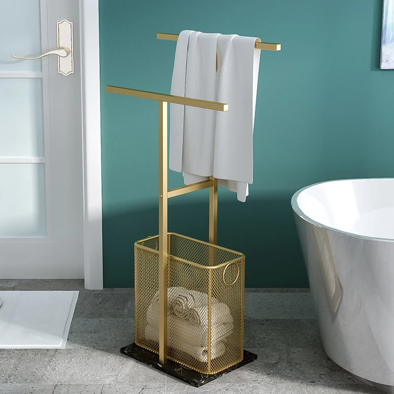 Nordic Toilet Bathroom Rack Light Luxury Bathroom Floor Towel Rack With  Dirty Clothes Basket Bath Towel Rack Without Punching - AliExpress