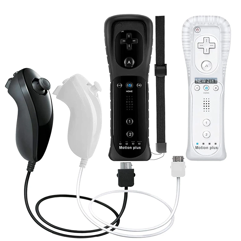 2PCS Remote Controller with Nunchuck Controller for Wii Console Wireless Gamepad with Motion Plus for Nintendo Wii Games Control