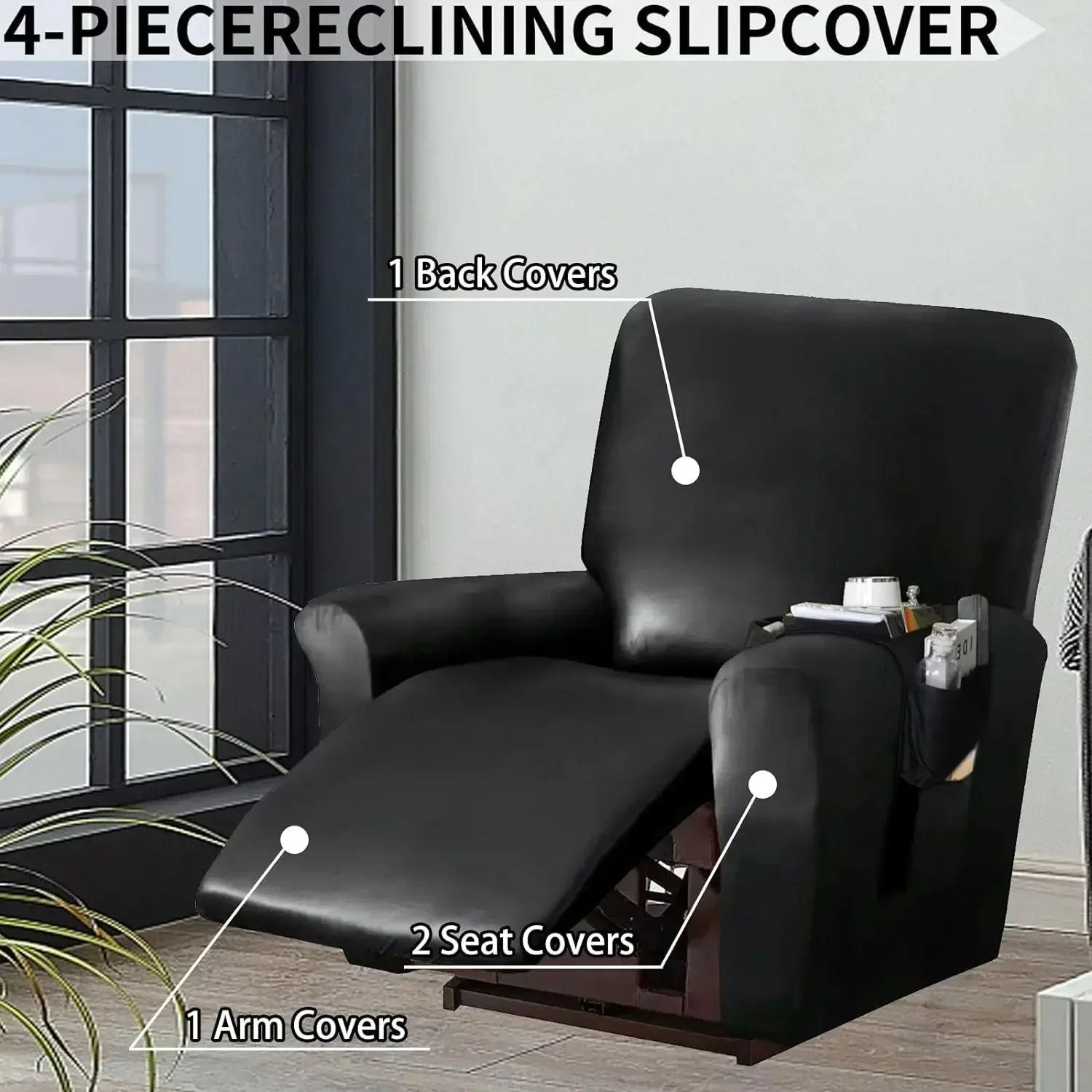 1/2/3 Seat Waterproof Recliner Sofa Cover PU Leather Armchair Cover Solid Color Elastic Relax Single Sofa Slipcovers Home Hotel 5