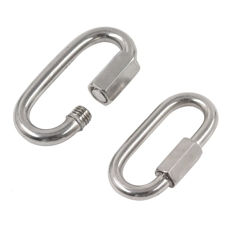 1 Pcs Carabiner Hook 304 Stainless Steel Oval Screwlock Quick Link Lock Ring Hook Chain Rope Connector Buckle Locked