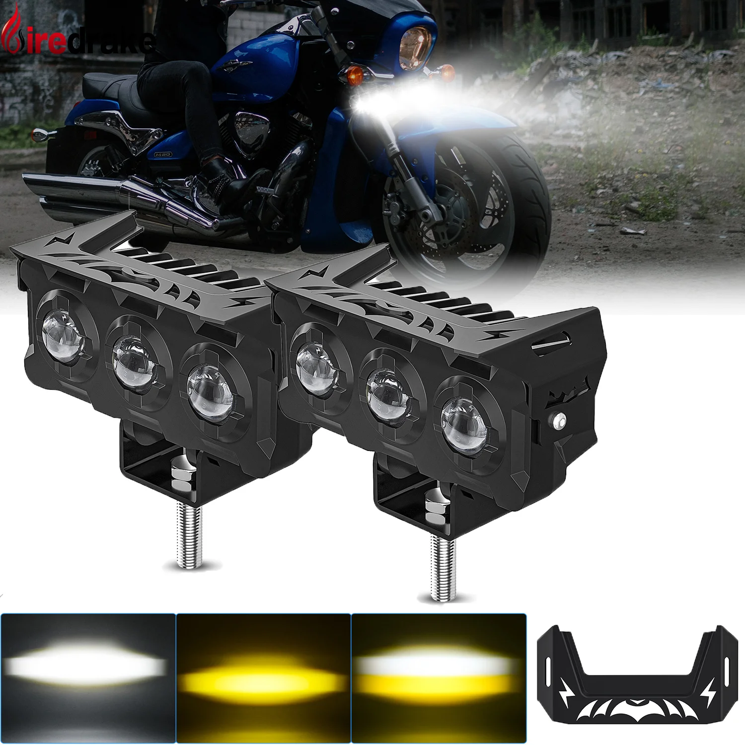

Motorcycle Spotlights Led Headlights 180W White Yellow Super Bright Motorcycles Auxiliary Front Lights 6000K 18000LM Fog Lamps
