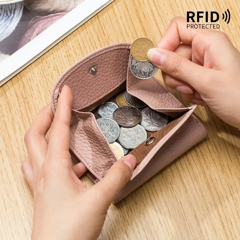 Genuine Leather RFID ID Credit Bank Business Card Holder Cowhide Coin Purse Bags Luxury Clutch Slim Pocket Wallets for Women 4