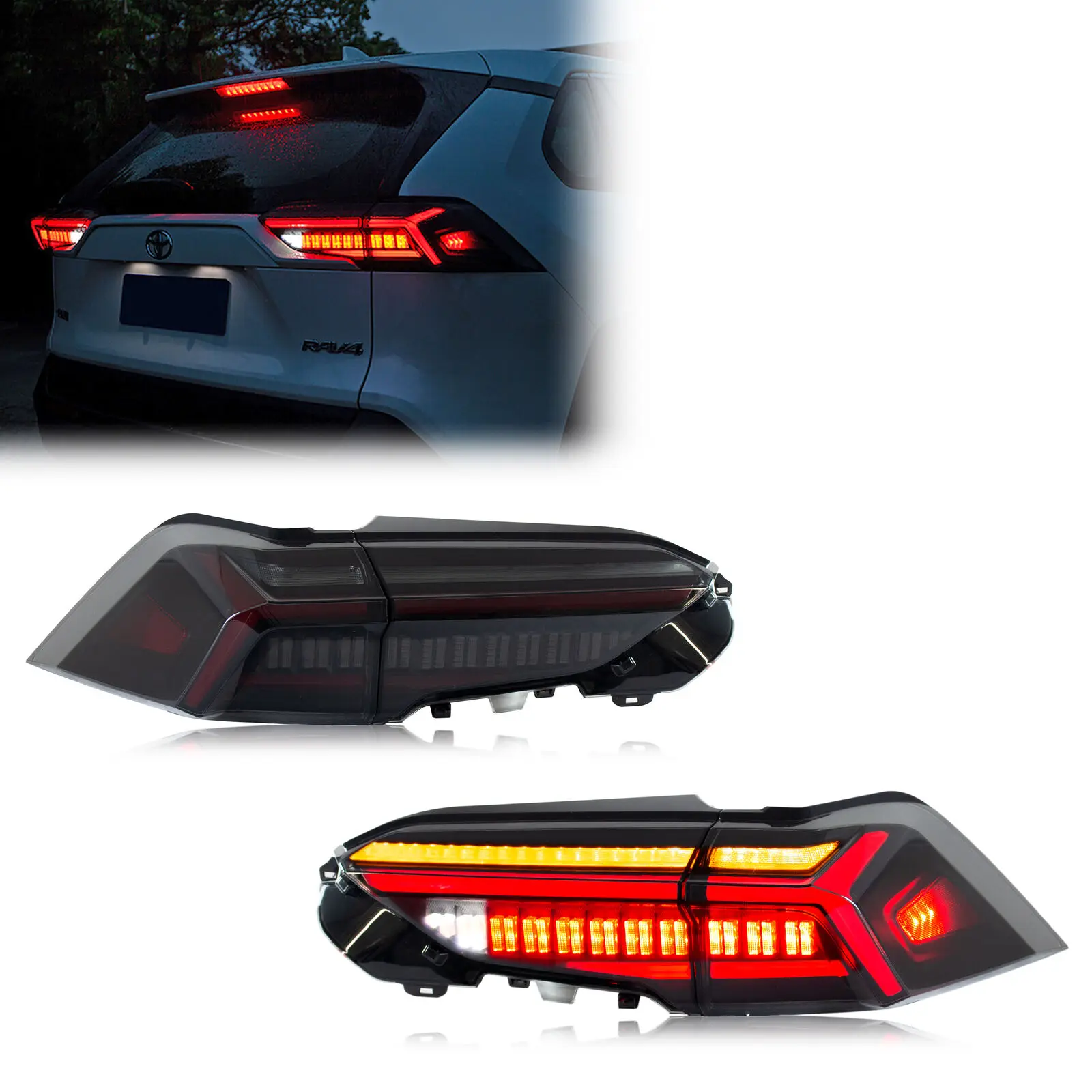 LED Tail Lights for Toyota RAV4 2019-2023 Start-up Animation Sequential Turn Signal Rear Lamps Assembly