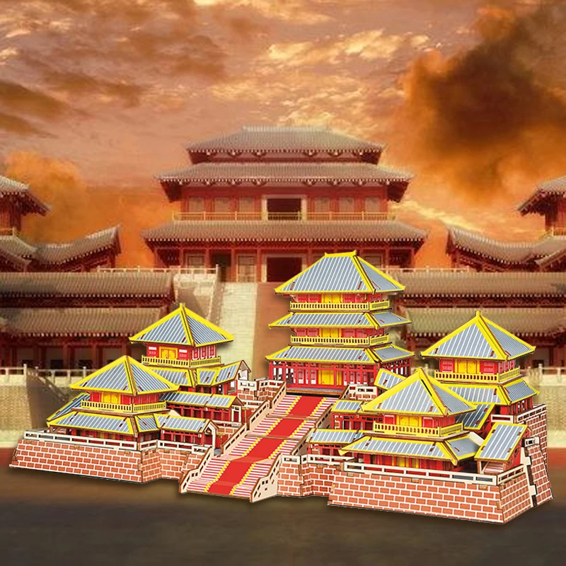 EPang Palace 3D Wooden Puzzle Jigsaw Chinese History Building House Model DIY Kids Educational Toys For Children Adult Gift 2