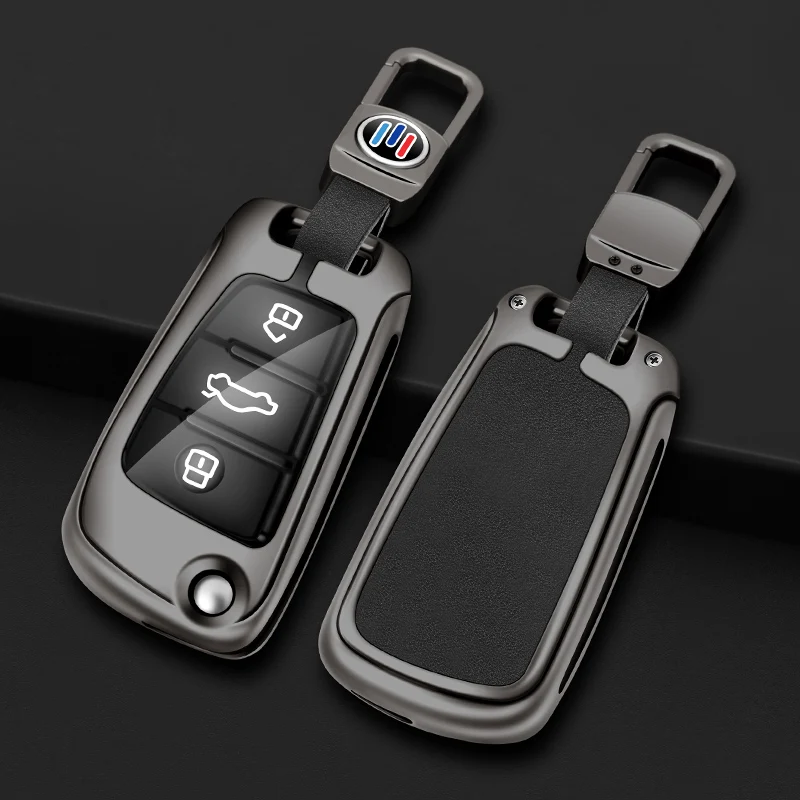Metal Leather Car Flip Key Case Cover Shell For Audi A1 A3 8P A4 A5 A6 C7 A7 S3 S6 S7 S8 R8 Q2