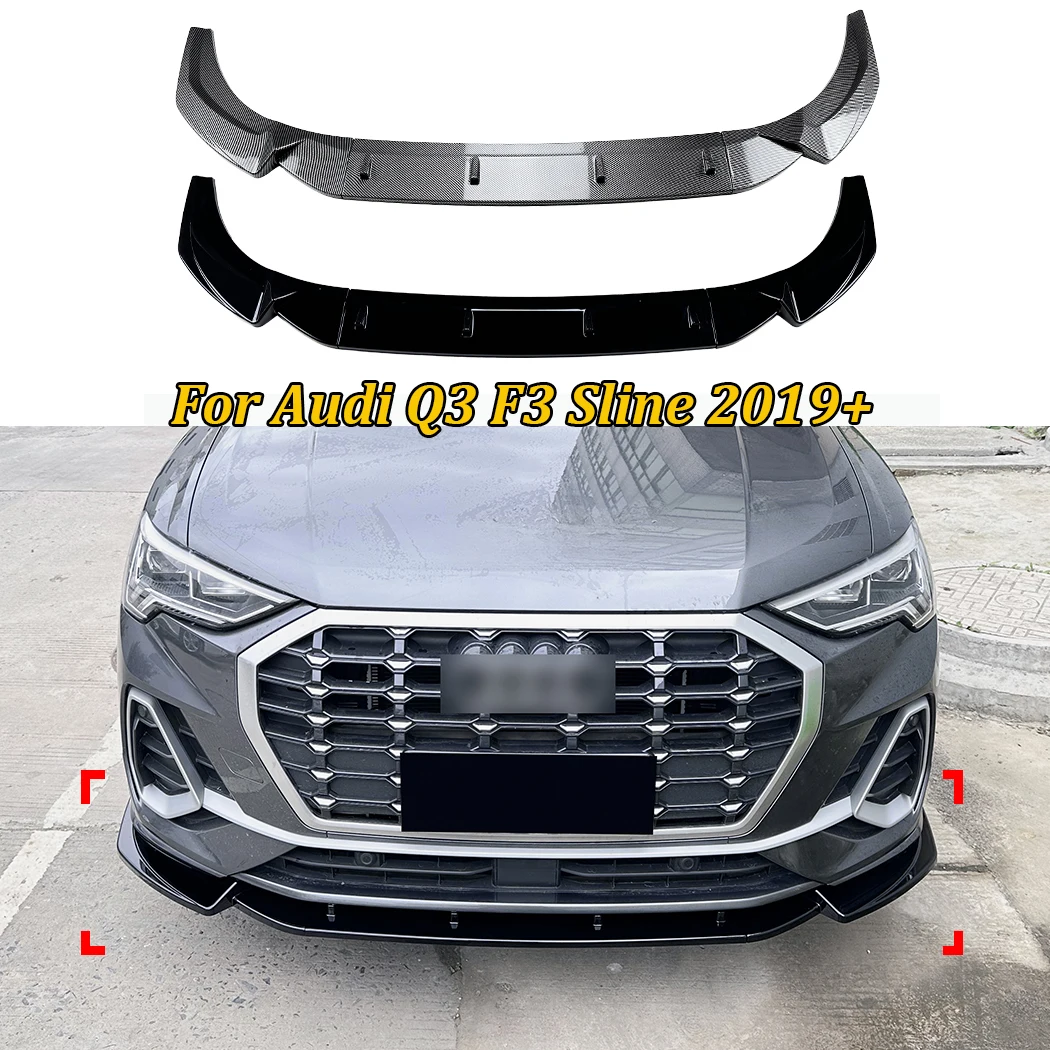 프론트 범퍼 립 스플리터 디퓨저 스포일러, 아우디 Q3 F3 S라인 2019 + 가드 바디 키트, 튜닝 글로스 블랙, 3 개